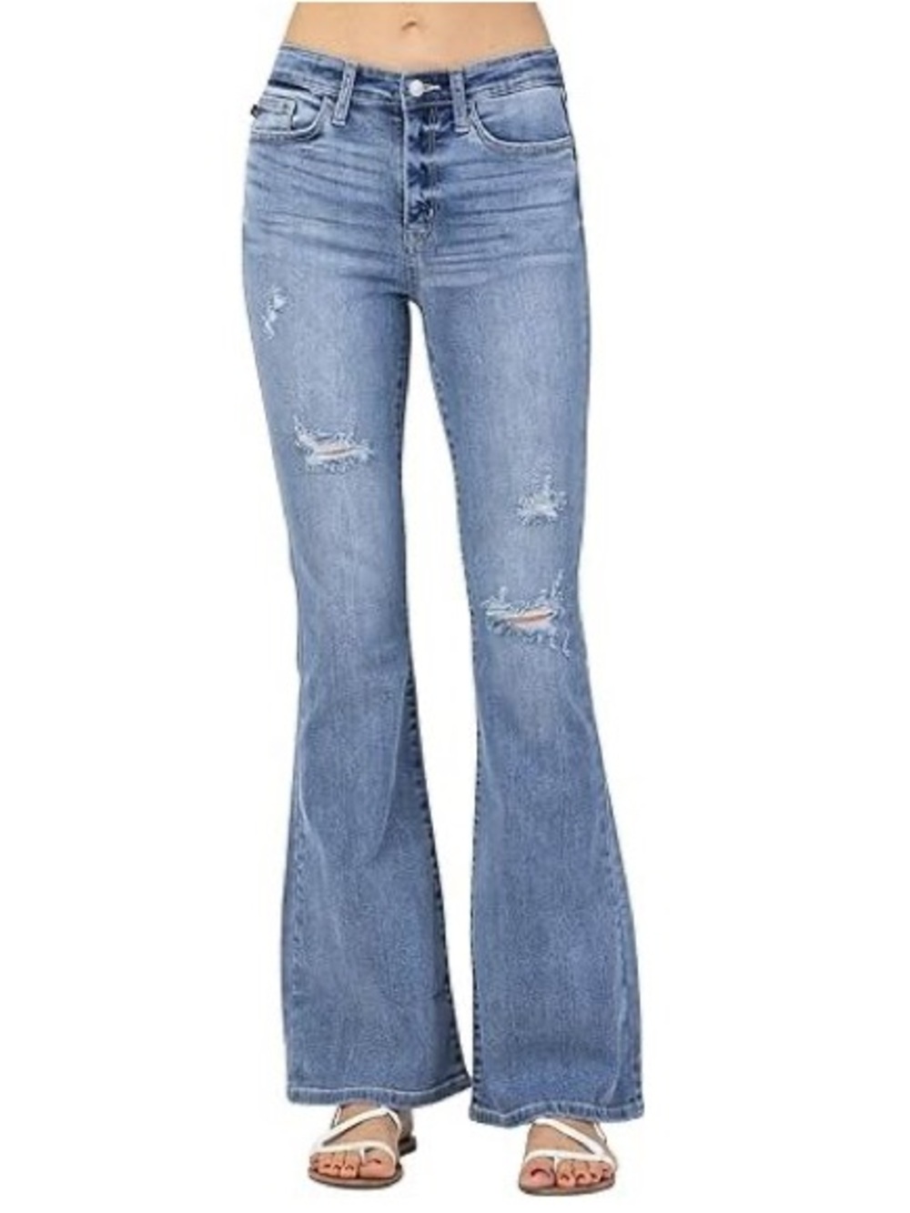 Judy Blue Light Blue Distressed High-Rise Flare Jeans